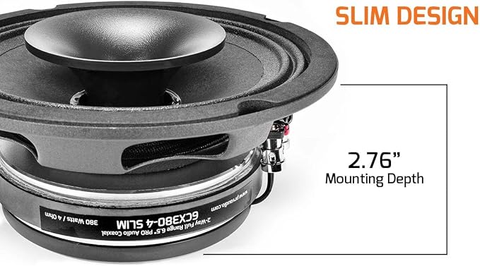 PRV AUDIO 6.5" Shallow Coaxial Car Audio Speaker 2X 6CX380-4 Slim Loudspeakers with Built-in Tweeter Driver and Grill Included 380 Watts 4 Ohm (2 Speakers) Bundle