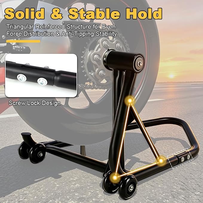 Single Side Swingarm Lift Stand with 53.4mm Pin | Fit for R1200GS R1250GS Adventure K1600, Motorcycle Rear Paddock Stand, Steel Frame with PTU Wheels
