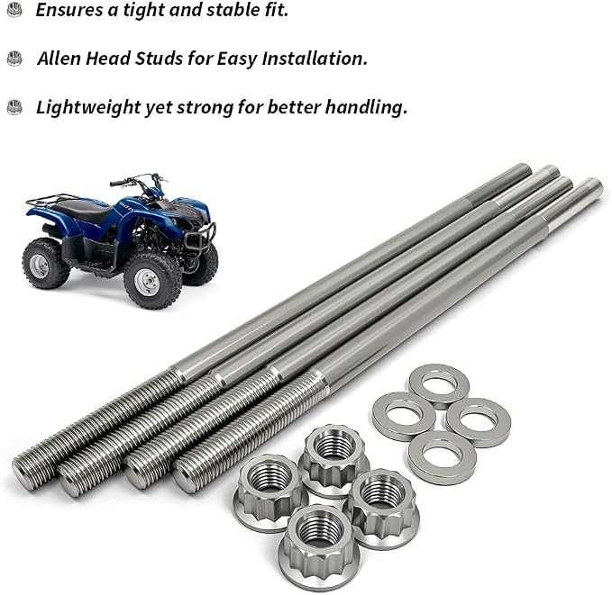 Cylinder Head Stud Bolts Titanium Kit For Big Bear 350 400 Grizzly 350 400 450 Kodiak 400 450, Studs Nuts Kit For Raptor 350 Warrior 350#90105-10136-00 90105-10137-00
