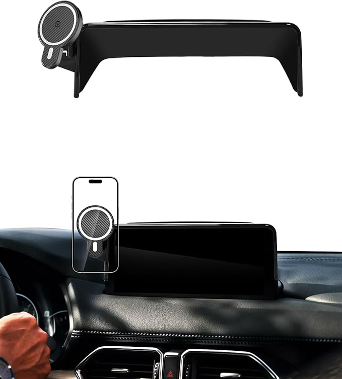 PZK Car Phone Holder for Mazda CX-5 CX5 2021 2022 2023 2024 2025 Accessories 10.25-Inch Screen Fixed Clip Phone Mount Magnetic 15W Fast Wireless Charging with Sunglasses Storage Box 360° Rotation