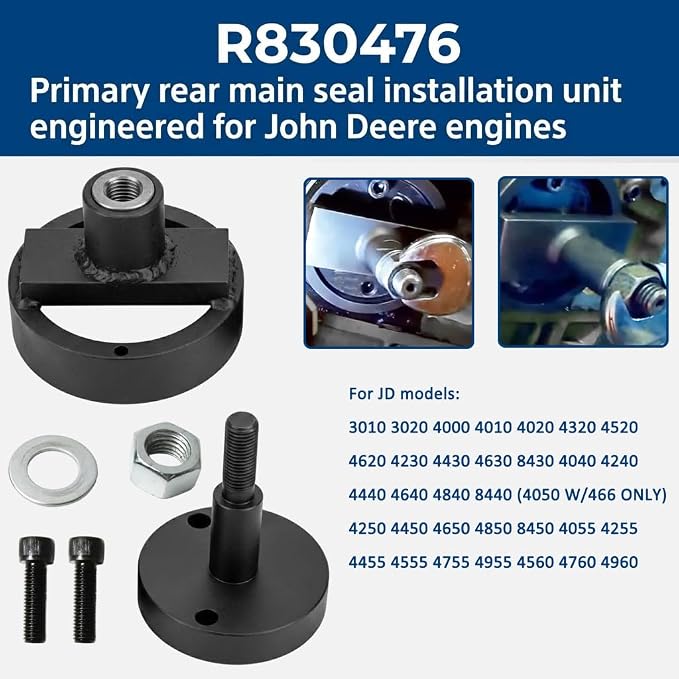 Rear Main Seal Installer Tool Kit, Compatible with John Deere 404 466 6.076 7.6L 8.1L Engines, Manual Crankshaft Seal Alignment Set Replaces JDG476 JDG477 JDG478 ST-198 R830476
