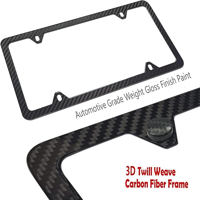 BGGTMO Carbon Fiber License Plate Frame-Stainless Steel License Plate Frames Handmade Covering 100% Real Carbon Fiber | Stainless Steel Tamper Proof License Plate Screws, 4 Hole Slim Frame 1 Pack