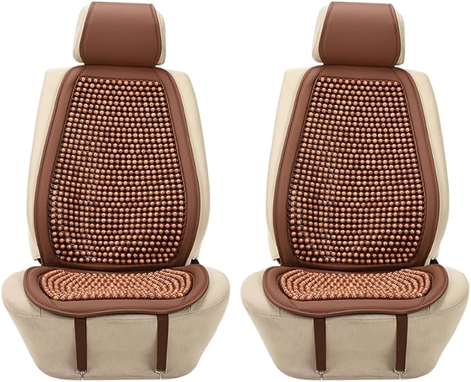 Blueshyhall Cooling Wooden Beaded Car Seat Cover Comfortable Massage Support Cushion for SUV Auto Office Home Seat Chair - Brown 2 Pcs