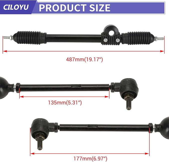 KT196 Go Kart Steering Gear Assembly Kit with Steering Wheel Compatible with Coleman CK196 196cc Kandi 110cc Gas Powered 4 Wheeler DIY Go Cart Parts