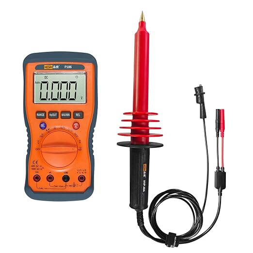 PINTECH 40kV Multimeter Probe HVP-40A with P186 Digital Multimeter 1000V, 10A, 60MΩ, Auto-Ranging Tester, Non-Contact Voltage Function, Measures AC/DC Voltage, Resistance