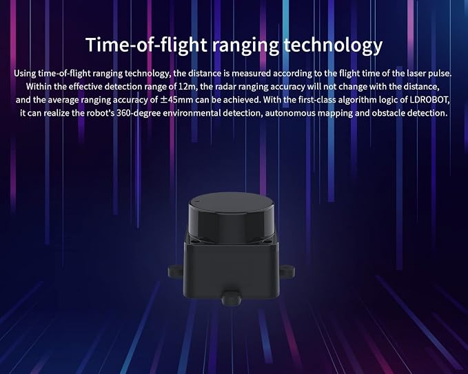 DTOF LiDAR Time-of-Flight Lidar STL-19P, 360 Degree Omni-Directional Laser Scanning, Anti-Glare 60000Lux, 5000Hz ranging Frequency, 12m Radius ranging, Support ROS/ROS2