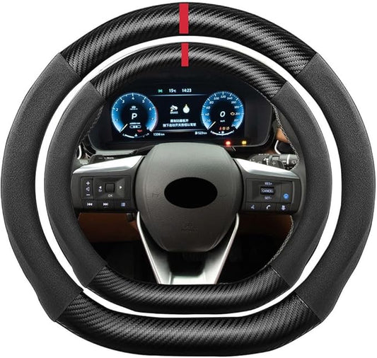D Shape Suede Carbon Fiber Steering Wheel Cover, Compatible with Infiniti QX60 15 inch Flat Bottom Soft SuedeTouch Leather Sport Non-Slip Automotive Interior Accessories