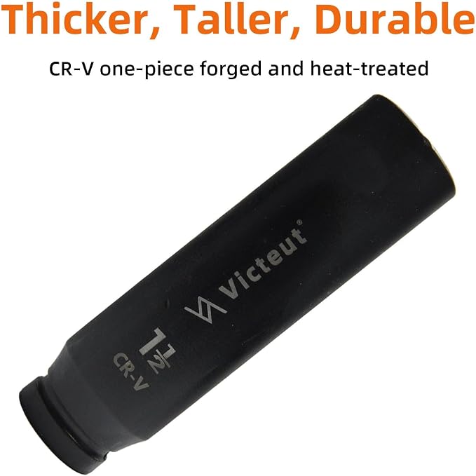 3/4-Inch Drive 1-1/2" Extra Deep Impact Socket, 8-Inch (200mm) Long, 6-Point Truck & Trailer & Tractor Wheel Nut Socket, Heat Treated Cr-V Alloy Steel, One-Piece Forged, No Torque Loss