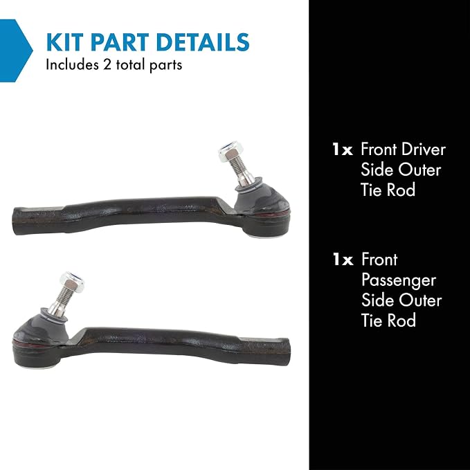 TRQ Front Outer Tie Rod Set 2 Piece Compatible with 2011-2017 Nissan Juke 11-14 LEAF