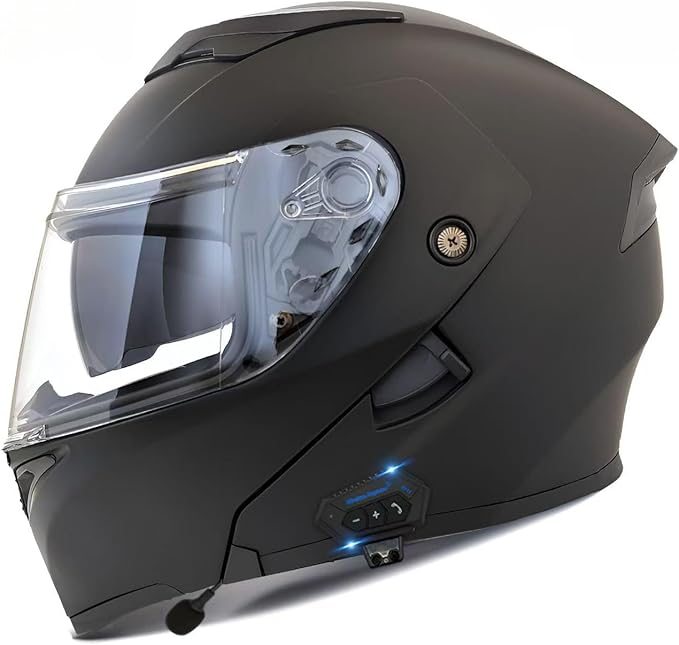 Motorcycle Bluetooth Modular Helmet, DOT Approved Flip Up Full Face Motorcycle Dual Visor Helmet, with Dual Speakers and Microphone, for Adults Men and Women