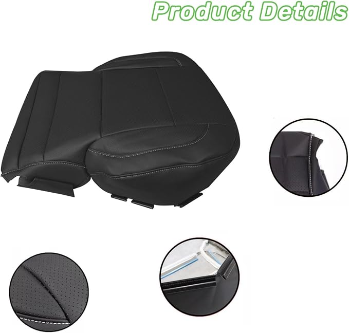 Driver or Passenger Side Bottom Perforated Leather Seat Cover Black Compatible with Chevy Silverado Tahoe Suburban Avalanche GMC Yukon Sierra 1500 2500HD 3500HD 2015-2019