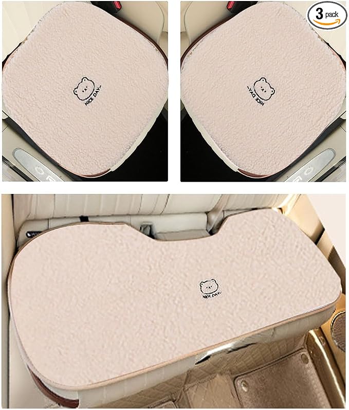 acdiac Universal Cute Bunny/Bear Car Seat Cover Cushion Fuzzy Cozy Cartoon Auto seat Pads (Bear, 3pcs/seat)