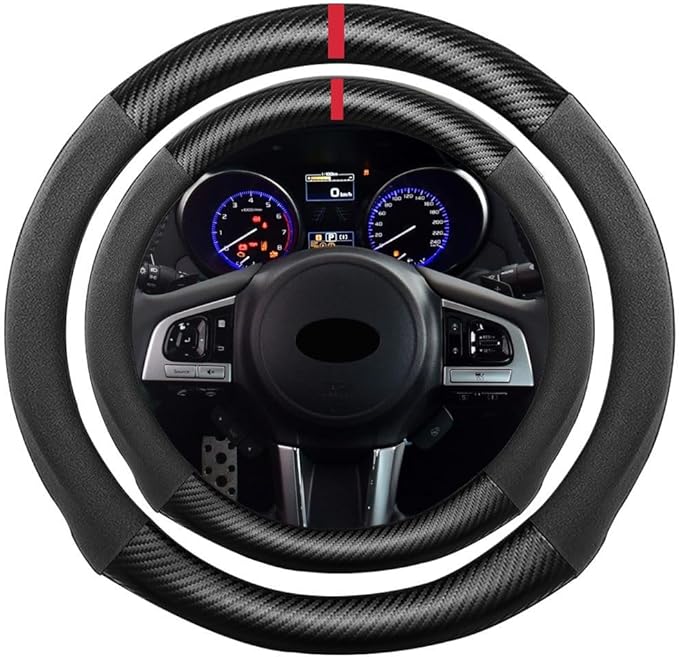 Suede Carbon Fiber Steering Wheel Cover, Compatible with Impreza Legacy BRZ Crosstrek Forester Outback 15 inch Suede Leather Sport Non-Slip Interior Accessories