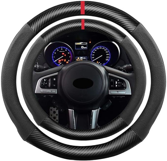 Suede Carbon Fiber Steering Wheel Cover, Compatible with Impreza Legacy BRZ Crosstrek Forester Outback 15 inch Suede Leather Sport Non-Slip Interior Accessories