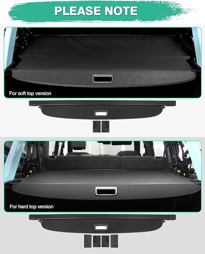Powerty Retractable Cargo Cover for Ford Bronco Accessories 2025 2024 2023 2022 2021 4-Door Soft Hard Top, Rear Trunk Cargo Cover Security Shield Shade(Not for Bronco Sport & Bronco 2-Door)