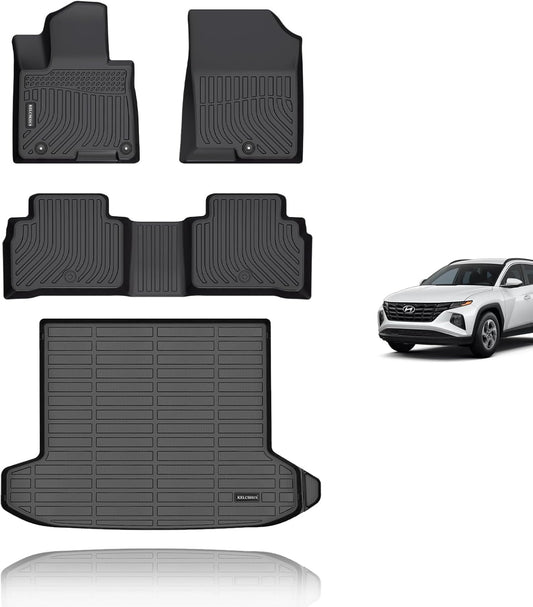 KELCSEECS® Floor Mats & Cargo Liner for 2025 2024 2023 2022 Hyundai Tucson(Not Fit Hybrid) All Weather Car Mats Automotive Cargo Mat Floor Liners Trunk Mat Hyundai Tucson Trunk Liner Accessories Black