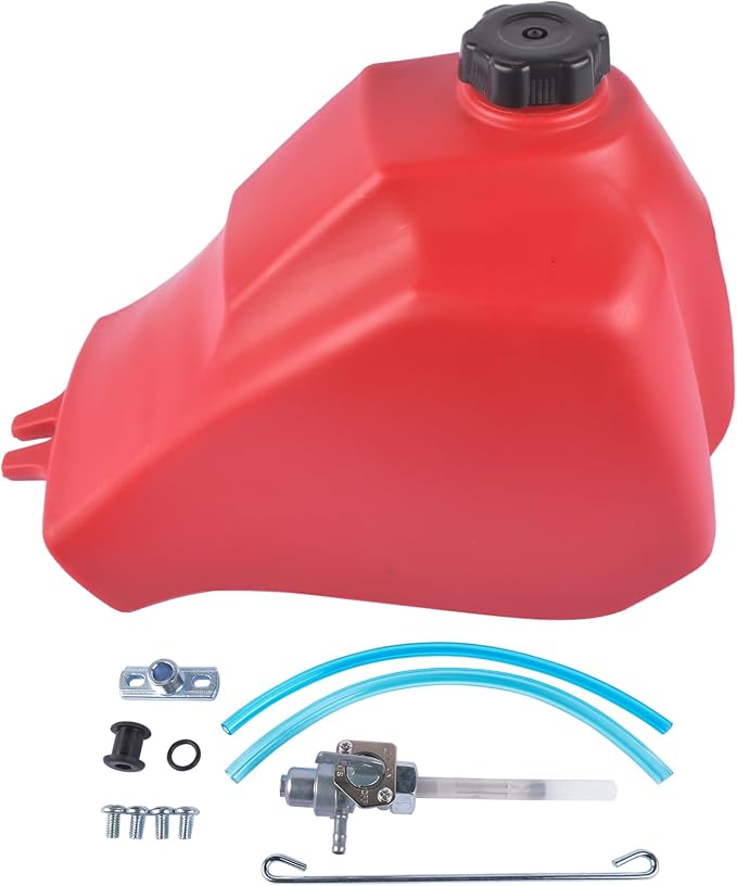 Red Fuel Tank w/ Cap and Fuel Petcock FT49002 Replacement for Honda ATC185/S 1980-1983 200S 1981-1986 200E 1982-1983 200/M 1981-1985 Mustrod