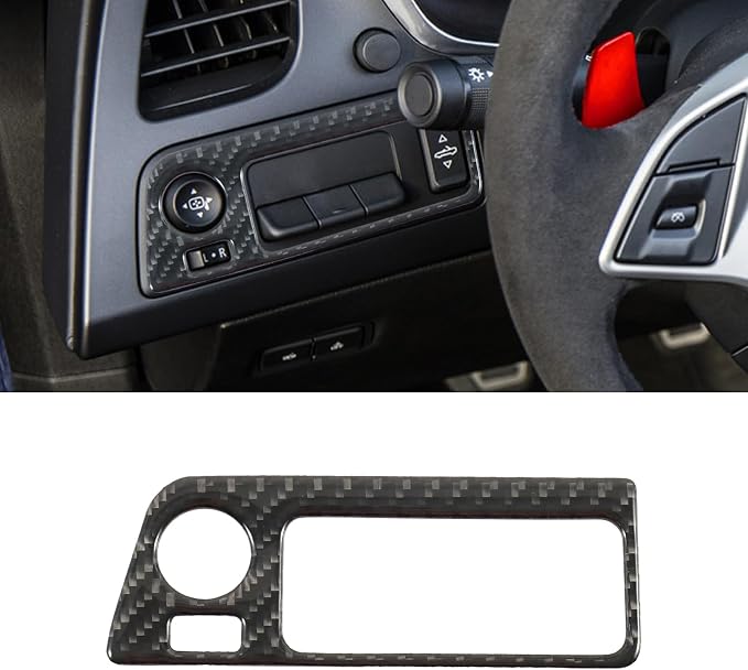Real Carbon Fiber Headlight Switch Panel Trim Compatible with Corvette C7 2014–2019, Interior Decal Sticker Accessories