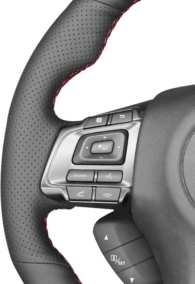 MEWANT Black Leather Steering Wheel Cover for Subaru WRX (STI) 2015-2019 / Levorg 2015-2019/ WRX Steering Wheel Cover