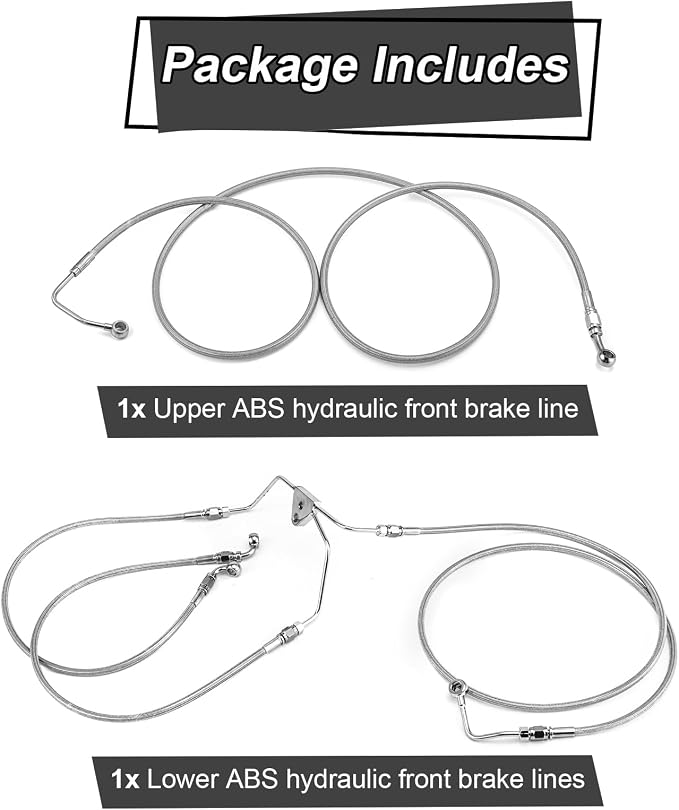 Mofun Extended Upper and Lower Hydraulic ABS Front Brake Line Compatible with Harley Touring ABS Street Electra Road Glide Road King 2009-2013, Fit 16"-18" Handlebar Chrome