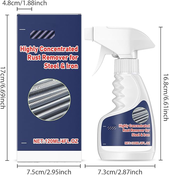 Highly Concentrated Rust Remover for Steel & Iron, Fast Acting Metal Rust Removal Spray, Heavy Duty Rust Stain Cleaner for Tools, Automotive Parts, Bolts, Chains, Wheels – 120ml