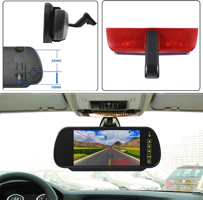 Car Third Roof Top Mount Brake Lamp Light Rear View Reverse Parking Camera,Replacement for Van Ford Transit Connect 2 II/XL Cargo Titanium Passenger Wagon 2014-2022(with 7 inch Rear View Mirror)
