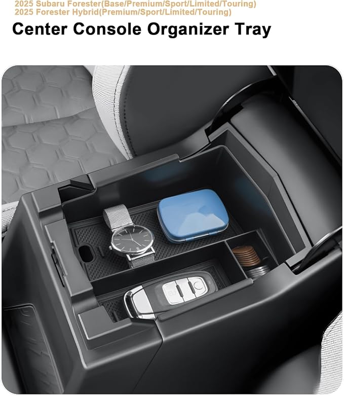 ECOZEN 2025 Forester Center Console Organizer - For 2025 Subaru Forester/Hybrid Armrest Box Organizer Storage Tray For 2025 Forester(Base/Premium/Sport/Limited/Touring) Accessories ABS