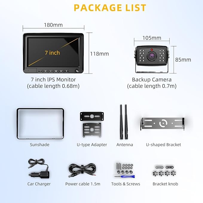 7" Wireless Backup Camer,Plug and Play,BSD,Pre-Wired for Furrion,6X Zoom | Stable Signal,150° Wide View,Long Life,Clear Night Vision,4-Channel Expandable for Truck Trailer SUV Small RV