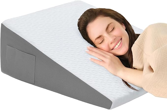 Wedge Pillow for Sleeping, 10" Bed Wedge After Surgery, Back Pain Relief, Memory Foam Pillow Triangle Incline Wedge for Back Support, Leg Elevation