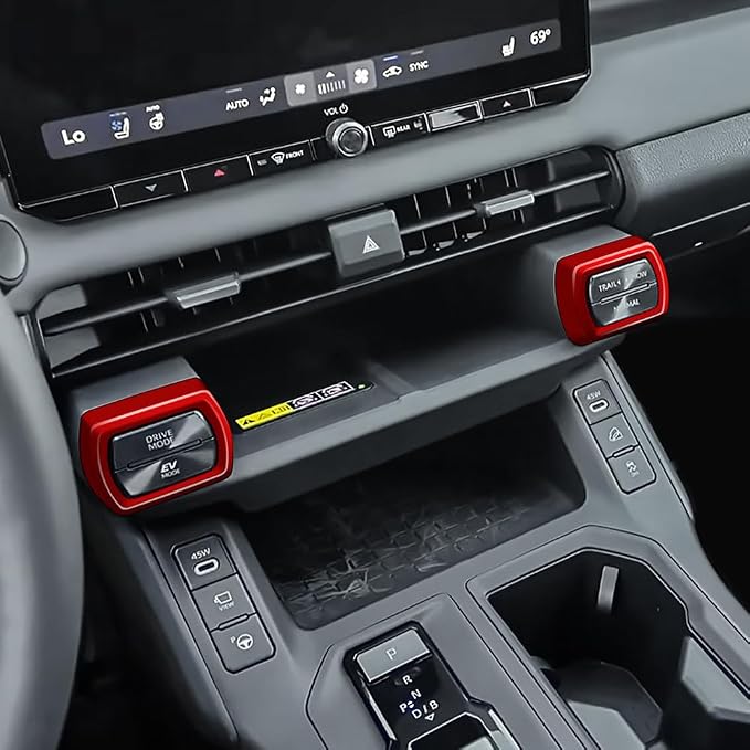 Console AC Switch Panel Trim Compatible with Toyota RAV4 XLE Premium/LE/SE/XSE/Limited/Woodland 2026+, Wireless Charging Area Button Frames, Drive Mode Switch Knob Frame for RAV4 2026 2027 (Red)