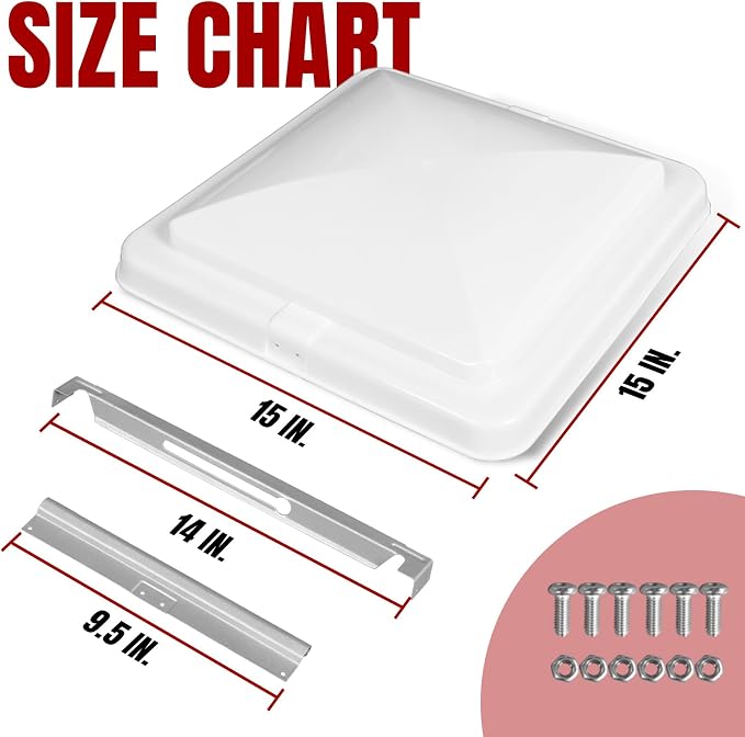 Jack Boss 2 Pack Set RV Vent Covers for Roof, 14 Inch Replacement Camper Vent Lid for Trailer and Motorhome, 14" x 14" x 3.25" White
