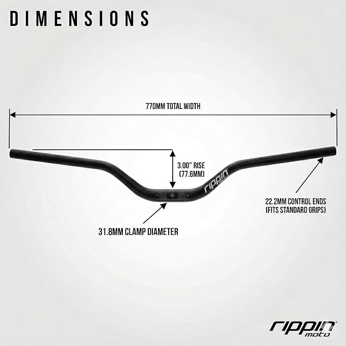 Rippin Moto RISE3 E-Moto Handlebars for Sur-Ron - 3" Rise x 770mm Wide, 22mm Ends, 31.8mm Center - Riser Bars for Talaria Sting, E-Ride PRO, Rawrr Mantis, Vetra Blazer, Surron LBX (Gold (Polished))