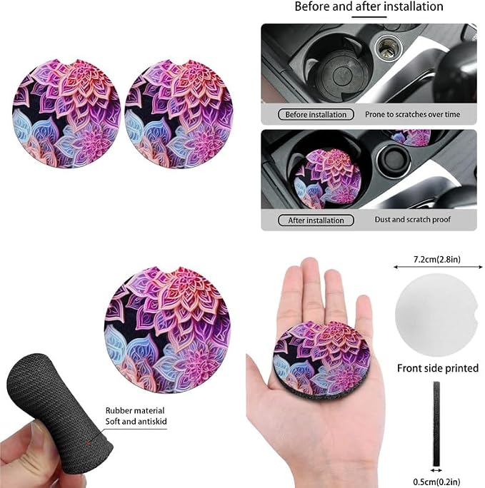 Bohemia Lotus Mandala Purple 13 Pieces Seat Covers Accessories Boho Flower Fractal Art Steering Wheel Cover Seat Cover Full Set Seat Belt Shoulder Pad Car Cover for Truck