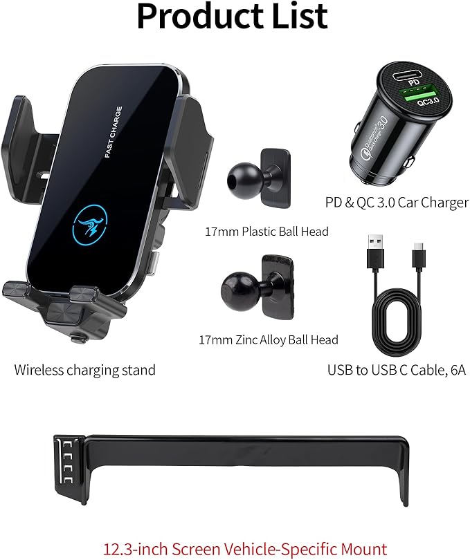 15W Wireless Fast Charger for Honda Passport 2026 / Honda Pilot 2026 Accessories 12.3-inch Screen Fixed Clip, Interior Decoration Mobile Phone Mount, 360° Rotation, Don't Affect Air Vent