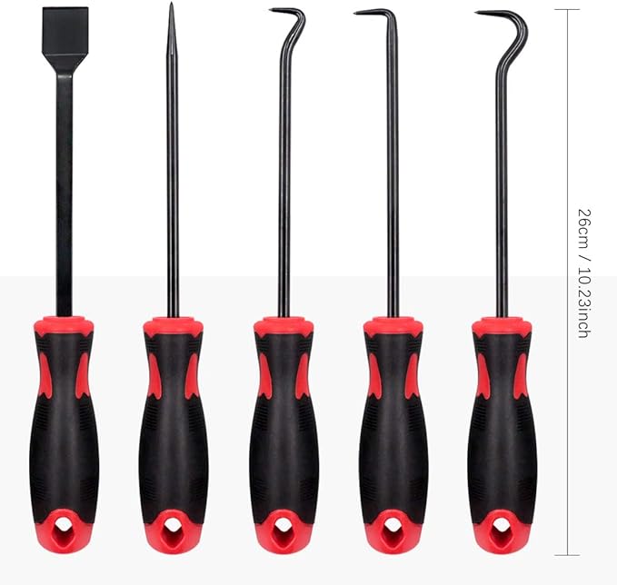 Swpeet 9Pcs Long Hook Set with Magnetic Telescoping Tool Kit, Precision Scraper Gasket Scraping Hose Removal Puller Hook Perfect for Automotive and Electronic Tools