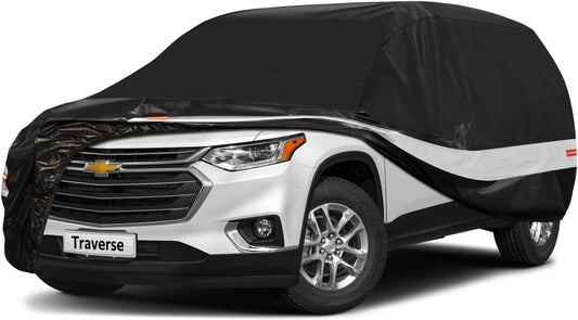 10 Layers SUV Car Cover Custom Fit for Chevrolet Chevy Traverse (2009-2024) Waterproof All Weather for Automobiles, Outdoor Full Cover Sun UV Rain Protection with Cotton.Black