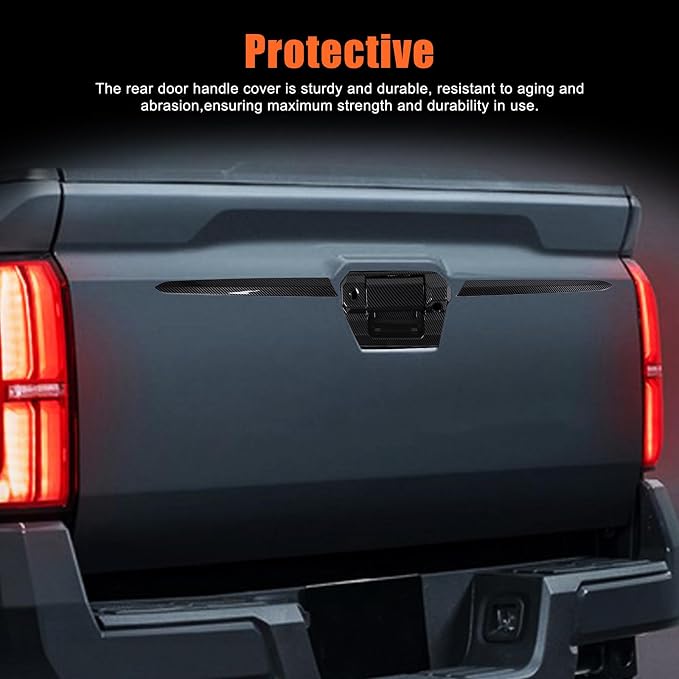 ABS Car Look Rear Door Handle Panel Cover Trim Compatible with Toyota Tacoma SR 2024+,Car Tailgate Handle Trim Strip (Black Carbon Fiber)