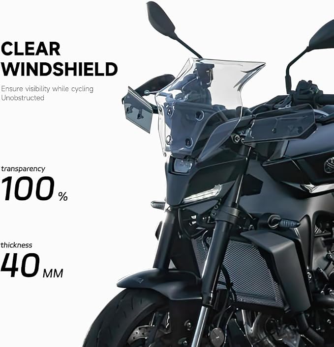 Windshield Deflectors for Yamaha MT-09 MT09 MT 09 mt09 2024, Motorcycle Acrylic Touring Sports Front Fairing Bracket Windscreen Wind Protector Visor Accessories (Black Set)