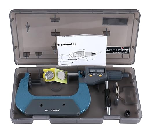Accusize Industrial Tools 3-4''/75-100 mm by 0.00005''/0.001 mm 2 Key Electronic Digital Outside Micrometer, mm/Inch, Metric/Imperial, Md71-0004 | 2-Key Electronic Digital, Carbide-Tipped, Data Output, 0.00005 in Resolution