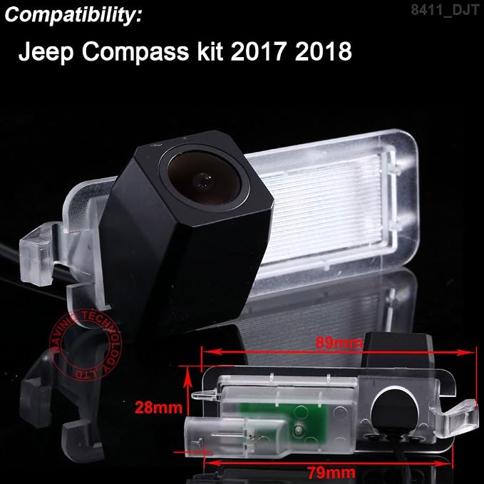 HD IP68 1280Pixels Auto Vehicle Car Van 170° Wide Angle License Plate Light Rear View Reversing Backup Camera Parking Aids System Compatible with Jeep Compass kit