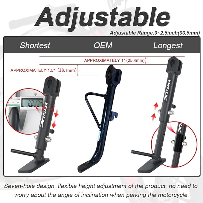 Xitomer 0-2.5'' Adjustable Kickstand Fit for Grom MXS125 2017-2026 Grom, Monkey 125 2019-2026, Foot Side Support Motorcycle Kickstand Side Stand