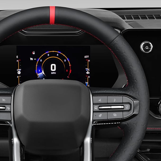 MEWANT DIY Black Smooth Geom Embossed Artificial Leather Steering Wheel Cover for Chevy Colorado ZR2 Bison 2023-2024