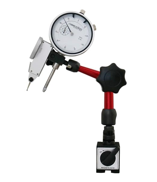 Accusize 3pc Dial Indicator, Test Indicator and Magnetic Base Set | 0-1 in x 0.001 in Dial Indicator, 0.03 in x 0.0005 in Test Indicator, 30 kg Magnetic Base, 0510-0518