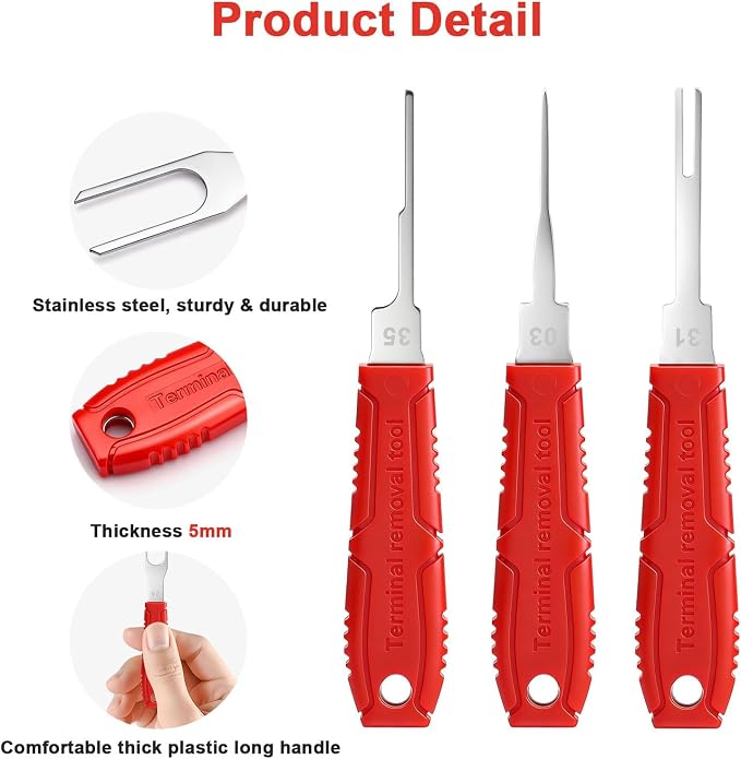 Linkstyle 41PCS Terminal Removal Tool Kit, Depinning Tool Pin Removal Set with 5mm Thick Handles for Automotive Wiring