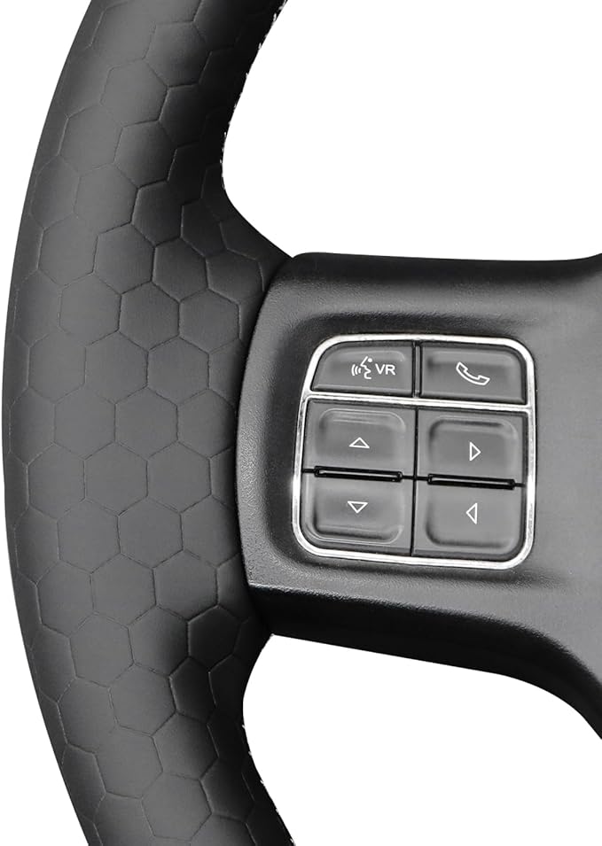 MEWANT Black Solid Hexagon Embossed Artificial Leather Steering Wheel Cover for Dodge RAM 1500 2012-2018 1500 Classic