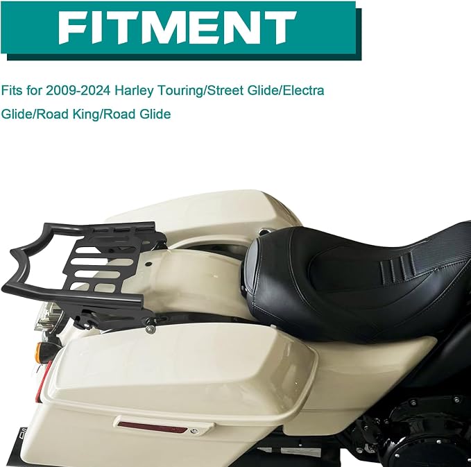 Black Crown Detachable Mounting Luggage Rack for 2009-2025 2026 Harley Touring Street Glide, Electra Glide, Road King, Road Glide Models Rear Grab Handles Brackets