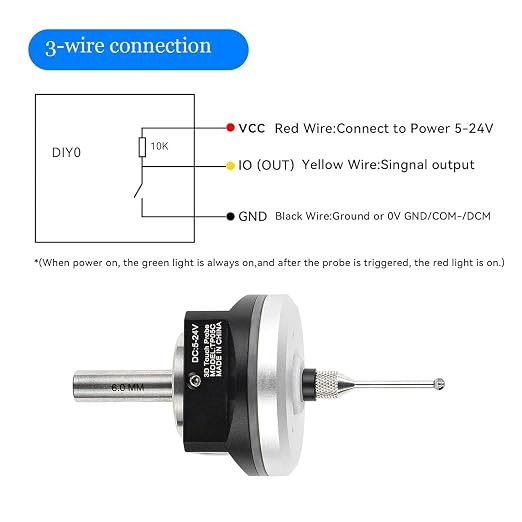 CNC 3D Touch Probe Edge Finder,XYZ Coordinate Measuring Sensor with 2M Cable and 6 MM Shank Compatible with Mach3 and GRBL,for GRBL CNC Router (NPN-NO)