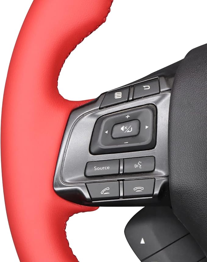 MEWANT Hand-Sewing DIY Black Glossy Carbon Fiber + Red Microfiber Leather Car Steering Wheel Cover for Subaru WRX (STI) 2015-2019 / Levorg 2015-2019/ WRX Steering Wheel Cover Accessories
