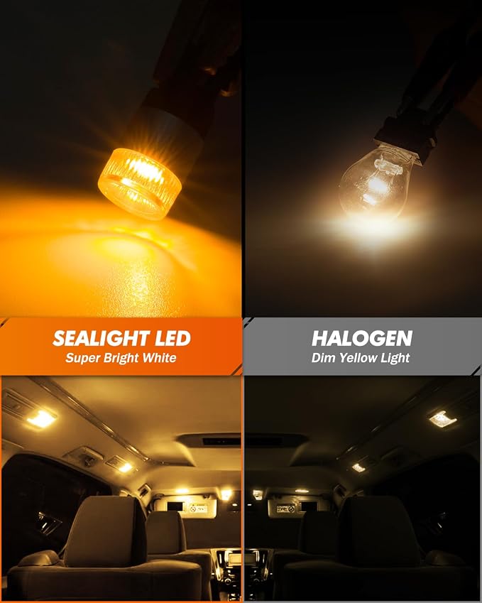 SEALIGHT 194 LED Light Bulbs Amber ＆ Yellow, W5W 168 2825 T10 Car Interior Light Bulb Replacement for License Plate Light, Dome Light, Map Light, Courtesy Light, Pack of 6