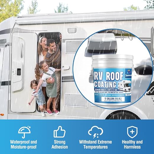 RV Roof Sealant 5 Gallon RV Roof Coating RV Roof Sealant White Waterproof Solar Reflective & Leak Repair for Trailers Campers Motorhomes